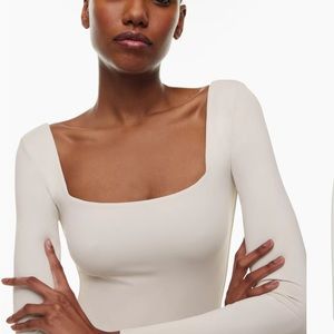 White Aritzia Contour Square-neck Long-sleeve Bodysuit